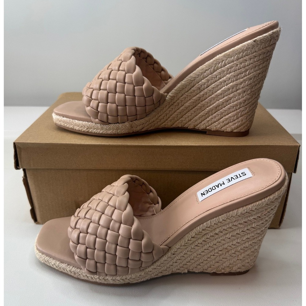 Steve Madden Udele Blush‎ Leather Espadrille Wedge Sandals Womens 9.5 NEW